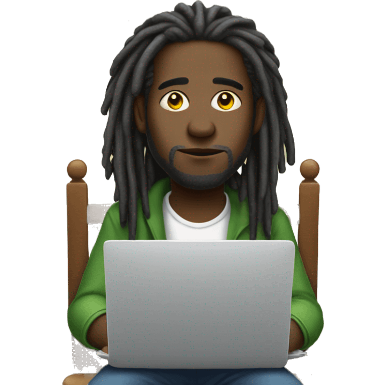 Black-guy-with-dreads-sitting-down-on-chair facing-foward-focused-on-laptop-computer- emoji