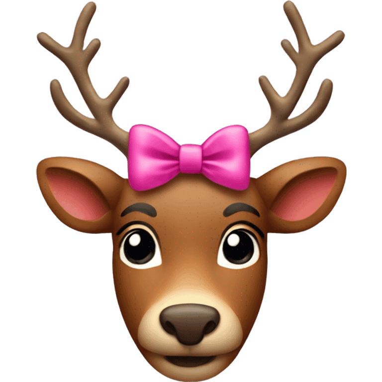 A Christmas rudolf wearing a pink bow on top of its head emoji