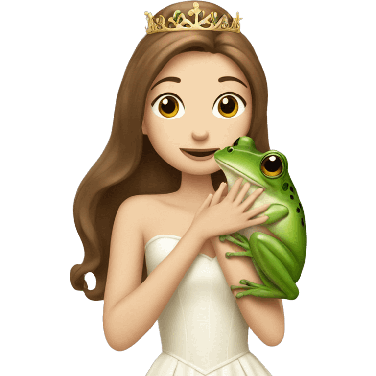 White princess with brown hair kissing frog emoji