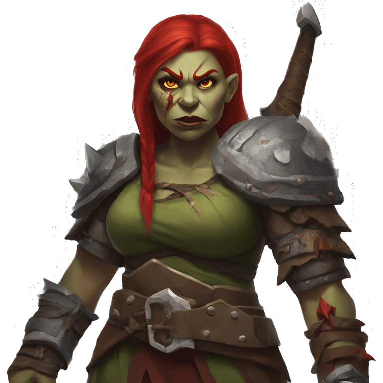 Berserker orc woman with red hair and  weapon emoji