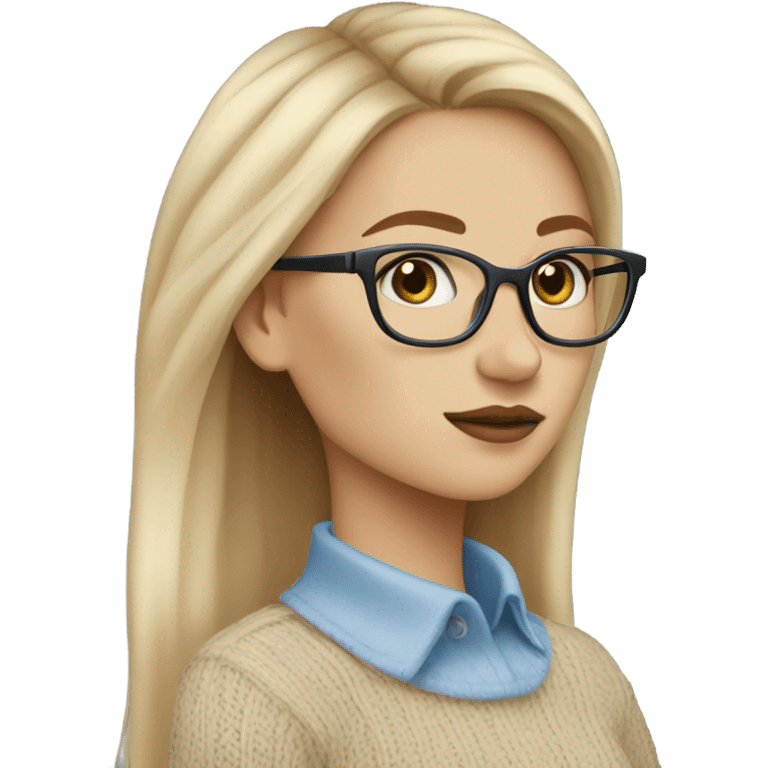 Side profile Blonde balayage long hair white women beige sweater blue eyes wearing glasses  emoji