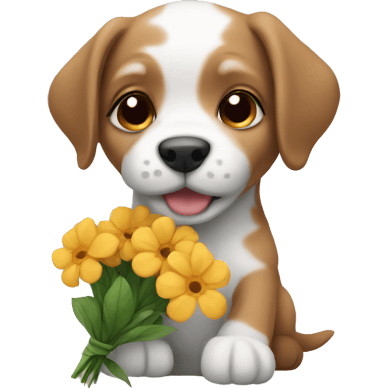 Puppy holding flowers emoji