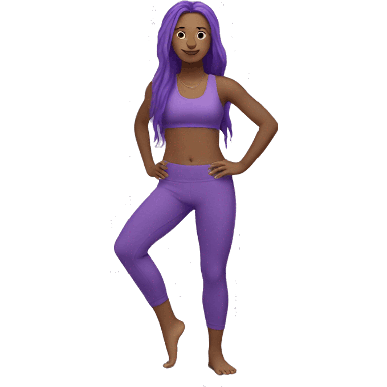 Full body yoga instructor with long purple hair. I am in a yoga pose and wearing purple yoga pants and a purple tank top. emoji