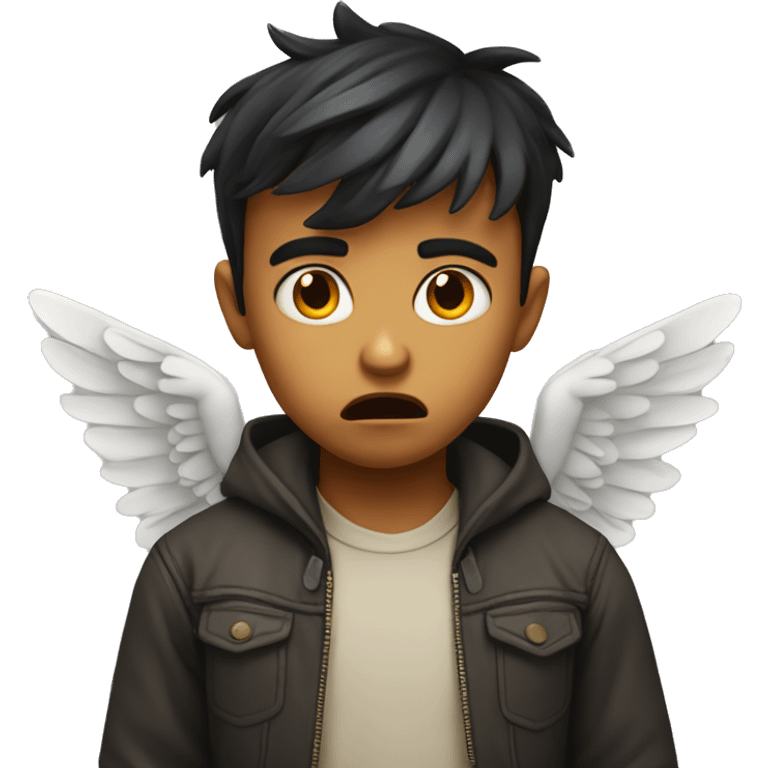 Little boy with wings and a angry face  emoji