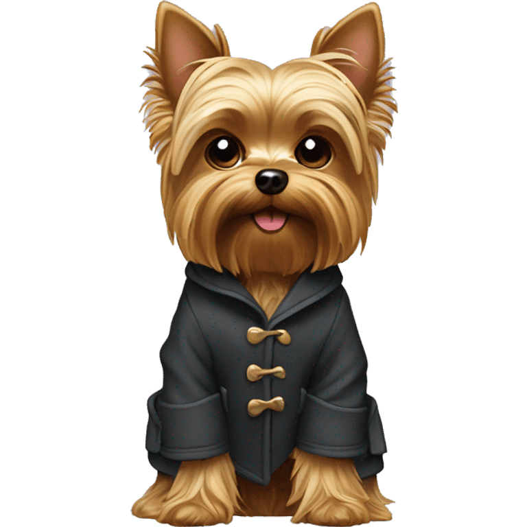 Small Yorkie dog with coat.  emoji