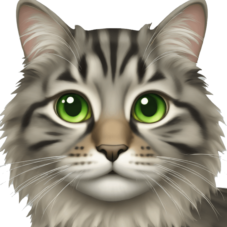 Long haired tabby cat face with green eyes  emoji