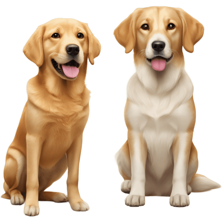 Fox red Labrador and English cream golden retriever playing emoji