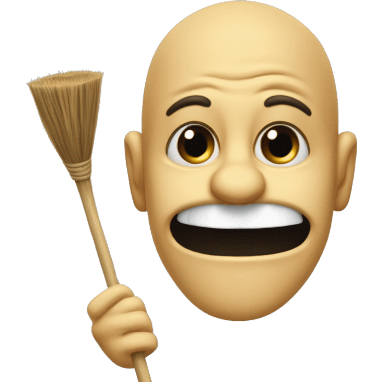 pinching nose with one hand a broom in other hand stinky emoji