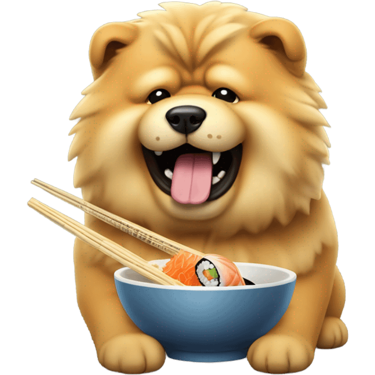 Chow chow dog holding chopsticks eating sushi emoji