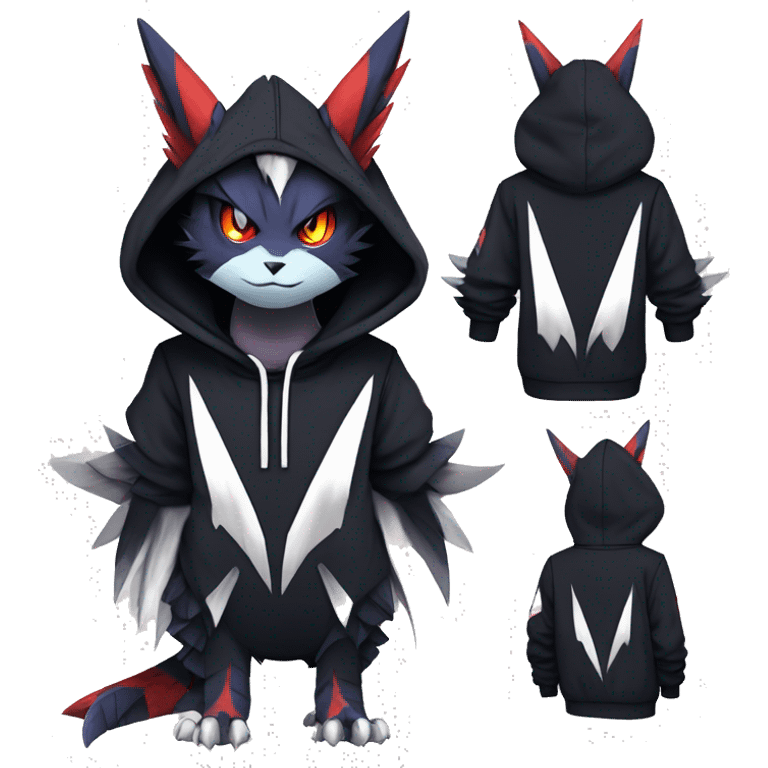 Cool Anthro Dark Edgy Absol-Noivern-Quilava-Litten-Pokémon with edgy stripes hoodie spiked collar punk Full Body emoji