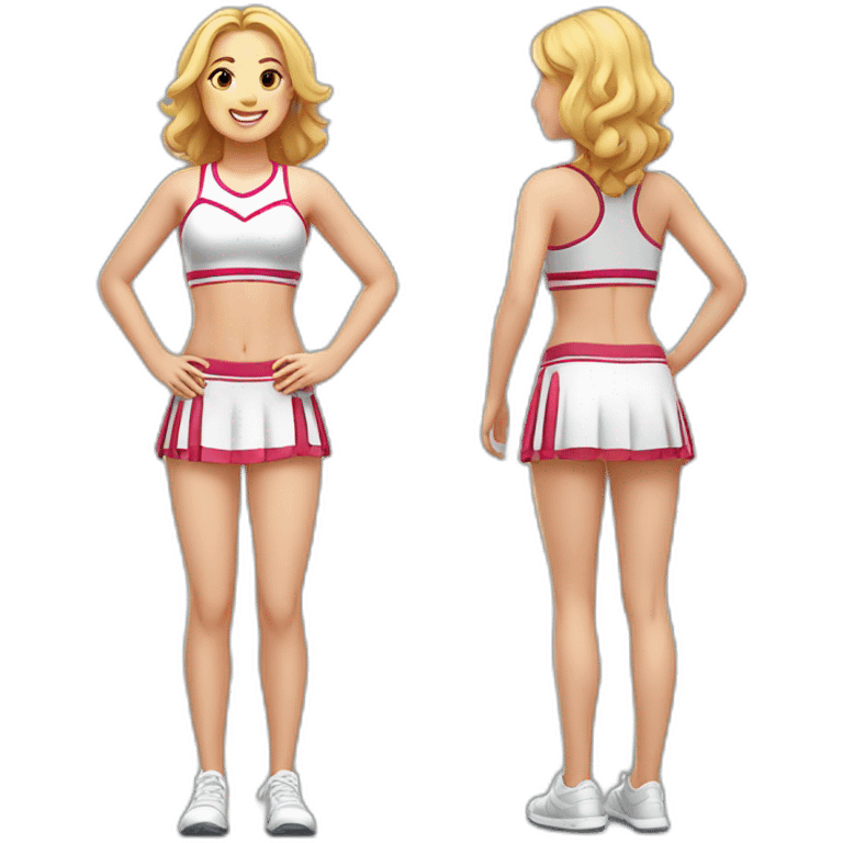 Full body Caucasian curvy cheerleader back and front views emoji