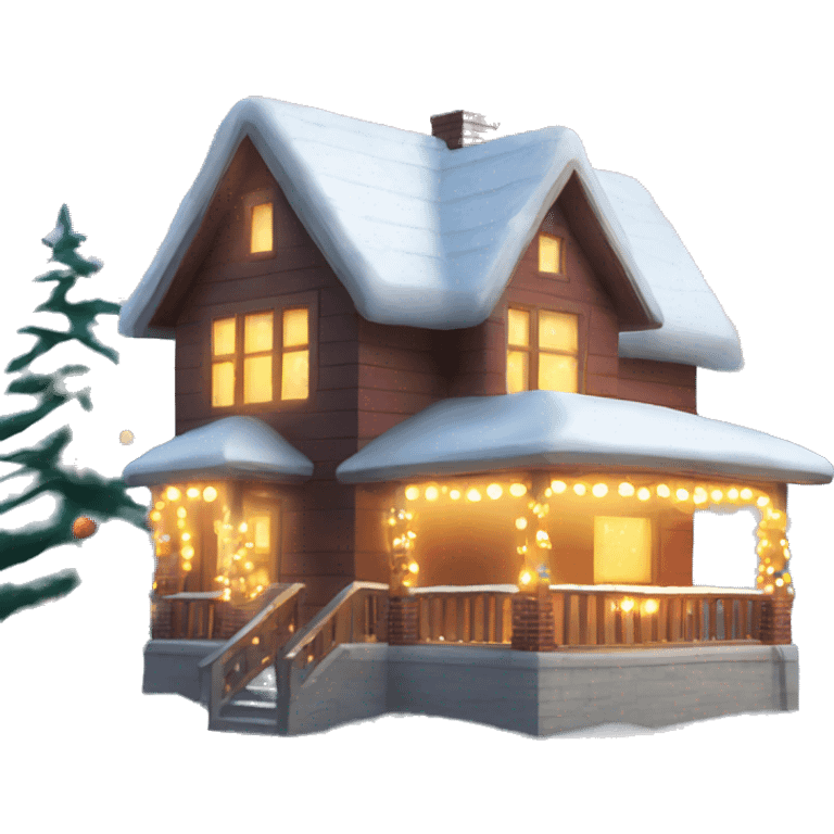 House with Christmas lights and snow emoji