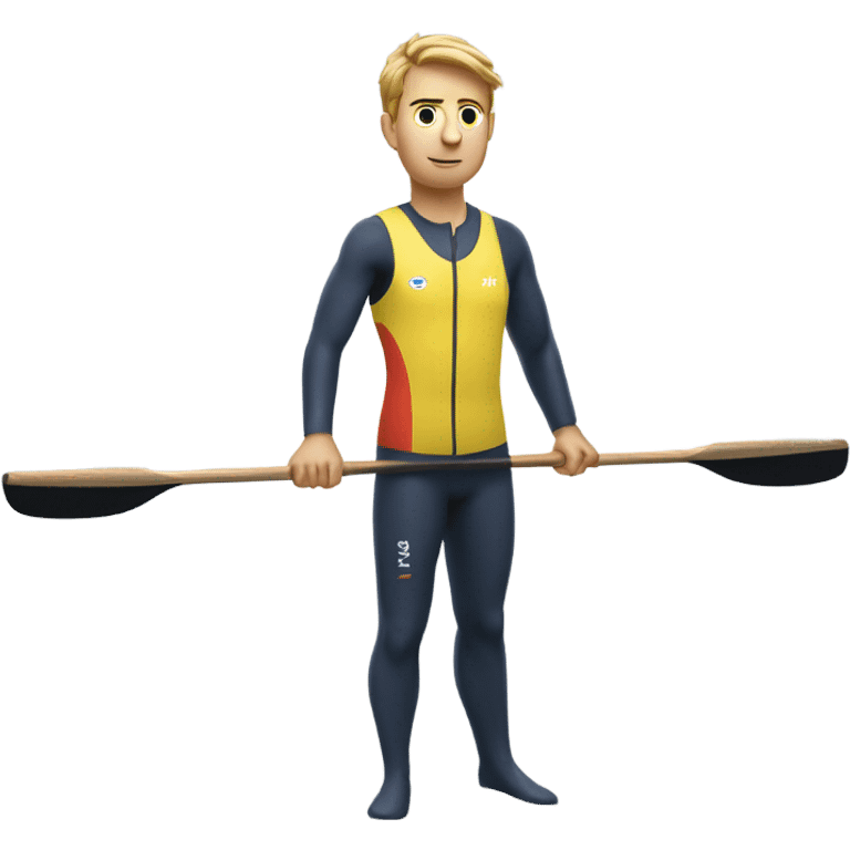 Rower in all in one holding a rowing blade emoji