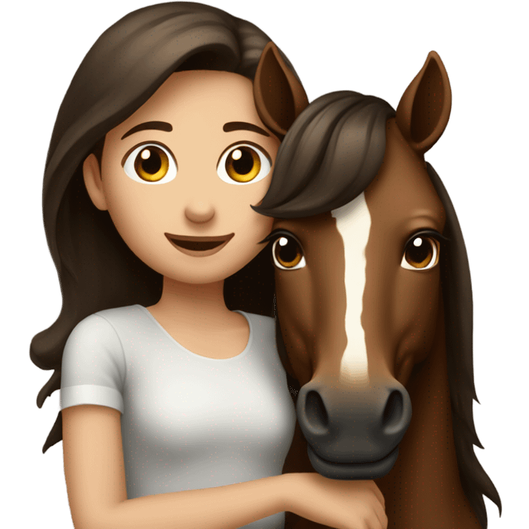 Girl with dark brown hair hugging brown horse with white spots  emoji