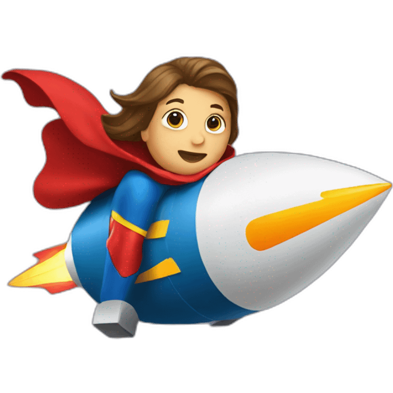 person dressed with a superhero cape sitting on a rocket emoji