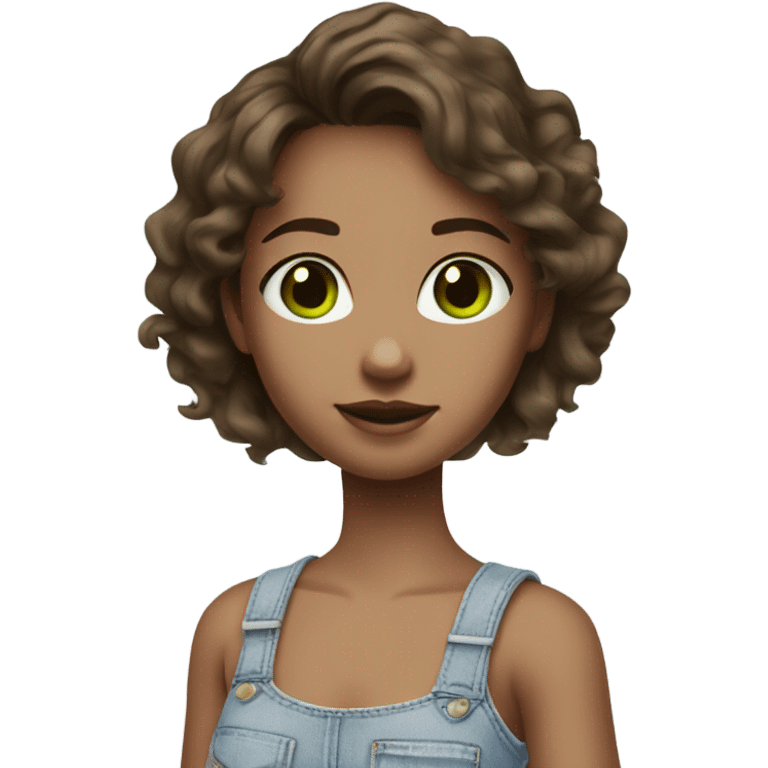 girl with ash brown hair, dark green eyes and freckles standing wearing a white tank top and light blue denim jeans emoji