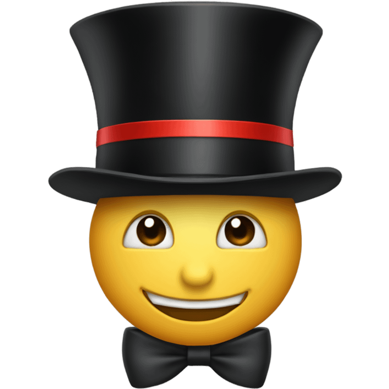 A black top hat displaying a red ribbon around the base. The ribbon forms a visible bow at the front, with the ends falling slightly over  emoji