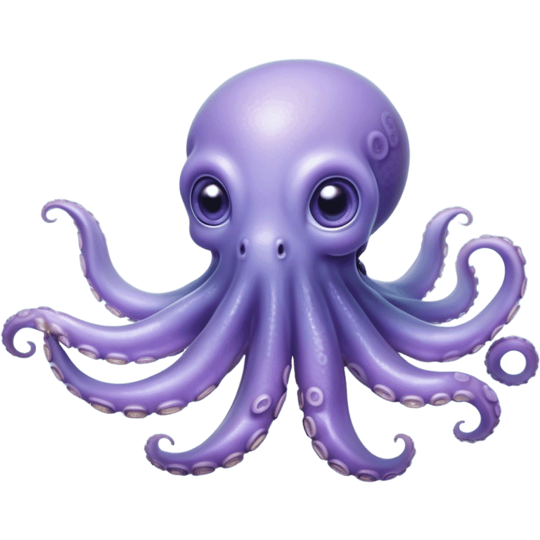 Cinematic Noble Baby Octopus Portrait Emoji, Poised and graceful, with a soft, rounded, slightly translucent body in a dreamy light blue-purple hue, large, glistening eyes full of quiet intelligence and mystery, delicate, flowing tentacles curling gently, Simplified yet sophisticated features, highly detailed, glowing with a soft, ethereal oceanic radiance, high shine, elegant and serene, stylized with an air of deep-sea wonder, focused and tranquil, soft glowing outline, capturing the essence of an otherworldly, intelligent little cephalopod, floating effortlessly in the gentle ocean currents! emoji