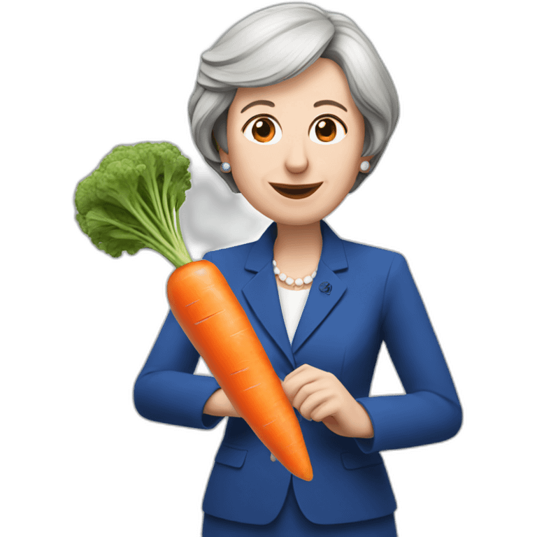 Theresa May holding a carrot emoji