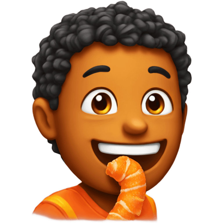 Happy emoji eating a cheeto emoji