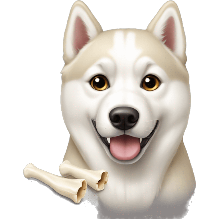 Cream and White Siberian husky with bone emoji