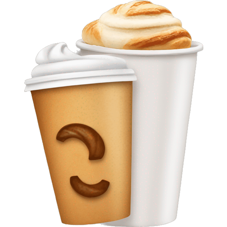 Disposable cup with cappuccino and croissant emoji