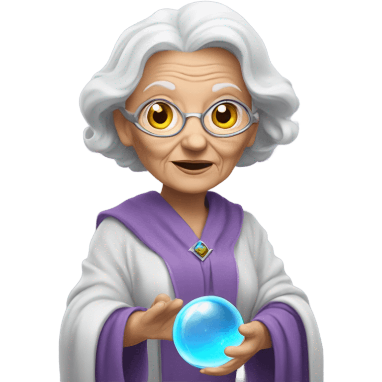 Wise Old Lady Fortune teller with crystal ball looking into the camera emoji