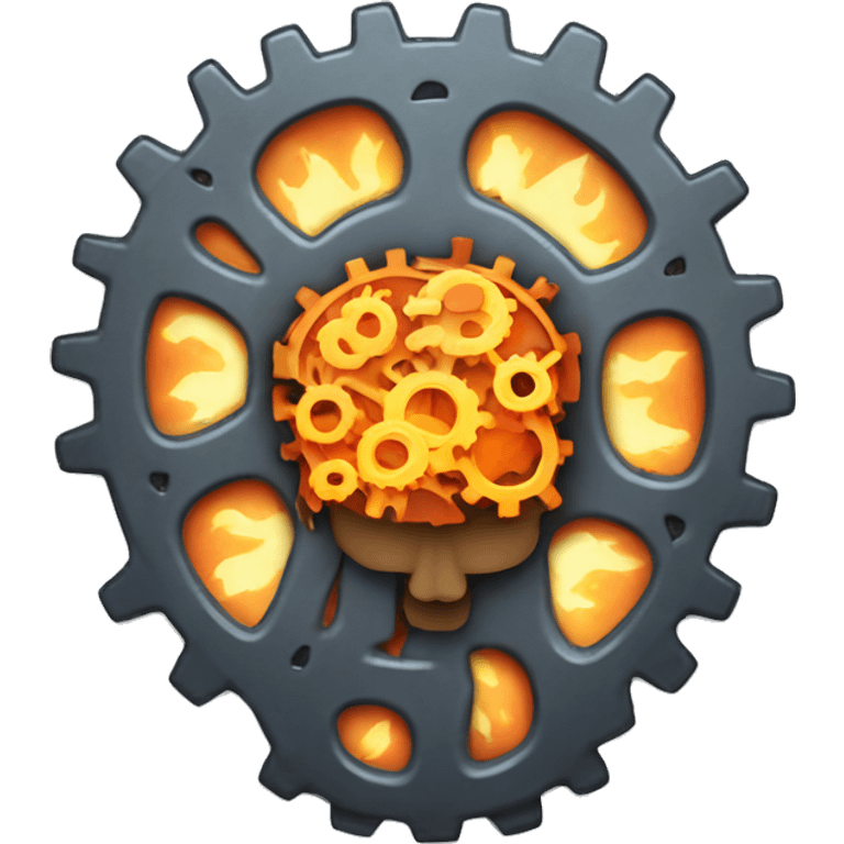 A brain made out of gears with flames coming out emoji