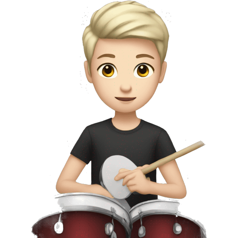 teenager with white skin and short hair playing drums emoji