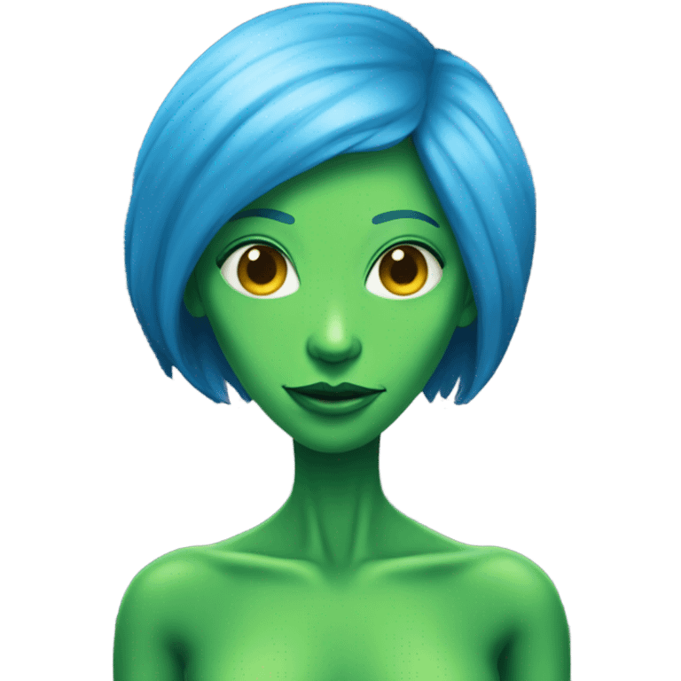 a green alien woman full body,blue hair emoji