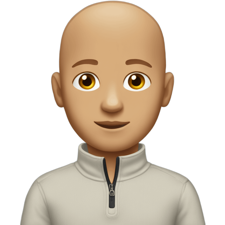 boy with light tanned skin, bald head, no facial hair, wearing a smart quarter zip jumper. emoji