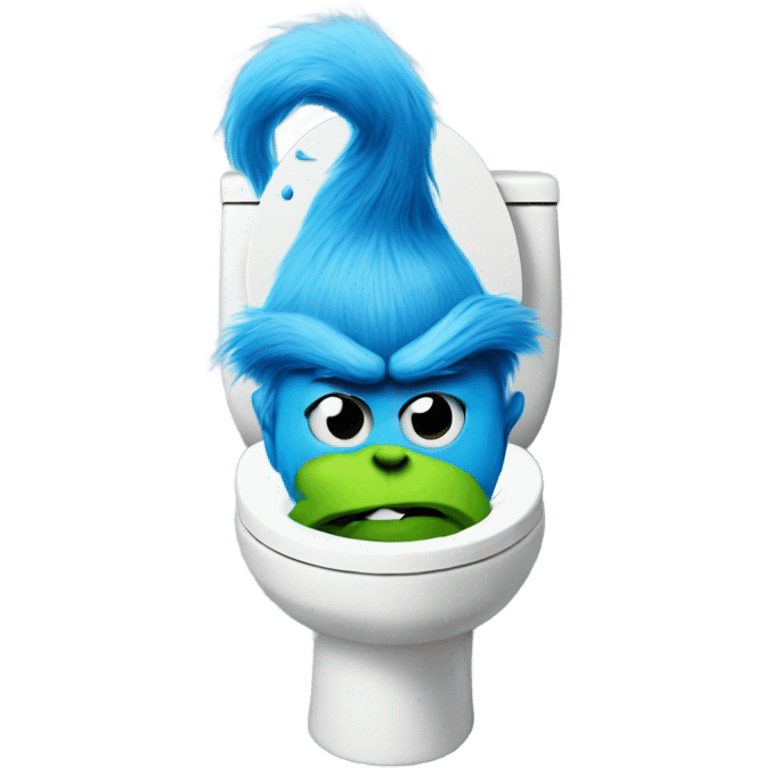 Blue grinch sticking out a toilet  emoji