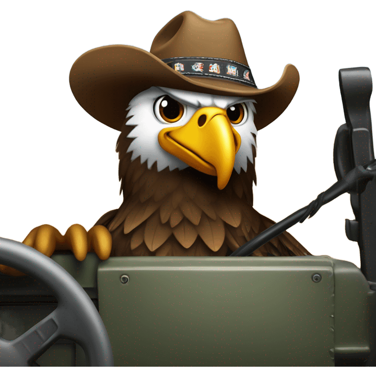 A cowboy eagle in a jeep emoji