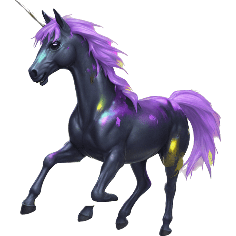 .Zombie_ Vaporwave black holographic oilslick zombie unicorn yellow caution tape graffiti Pegasus  emoji