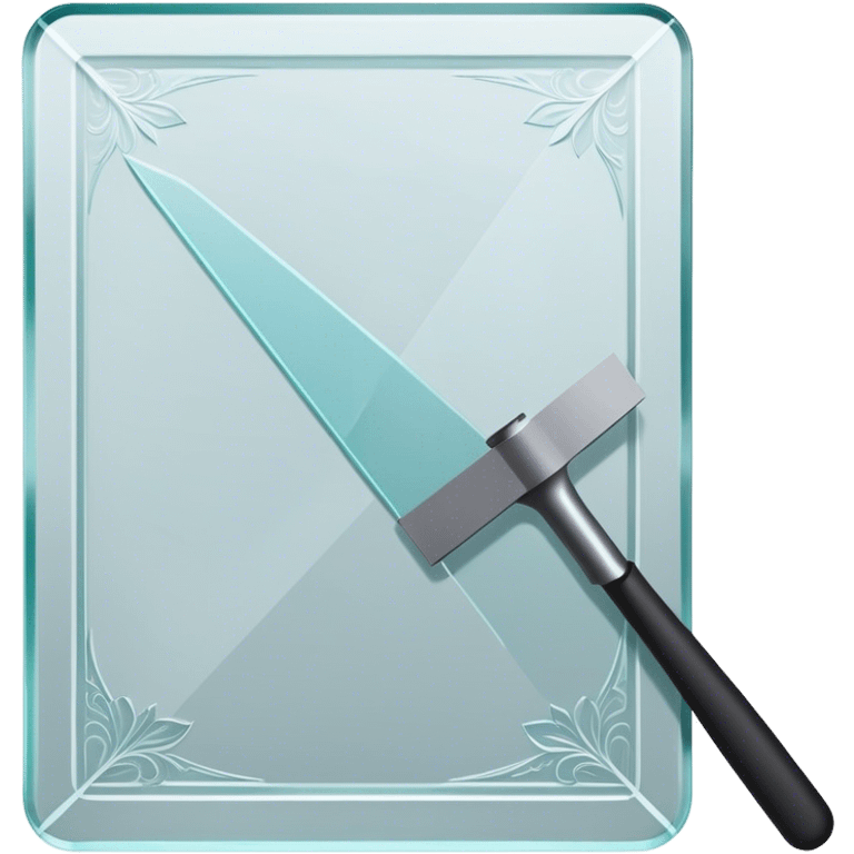 Glass carving icon, large piece of glass being etched with carving tools, fine lines and patterns on the glass surface, glass cutter, minimalistic style, clean lines, transparent background. emoji