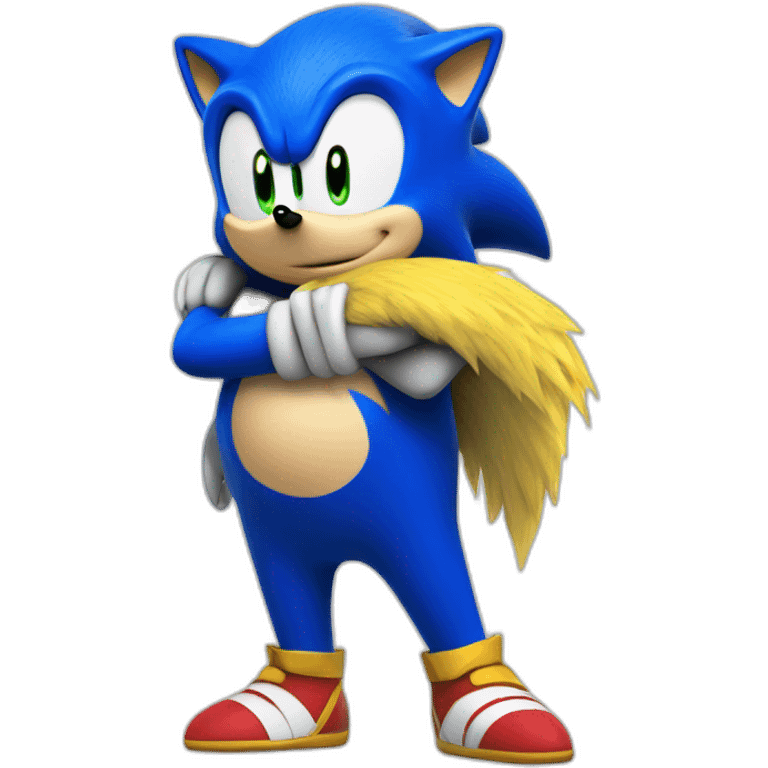 obese blue sonic the hedgehog hugging yellow tails emoji