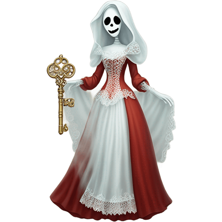 gost in Victorian dress elegant red full body, holding big key emoji