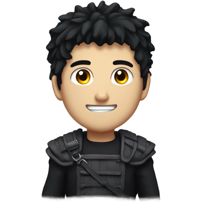 a guy named guts with a black hair from berserk anime with a evil smile emoji