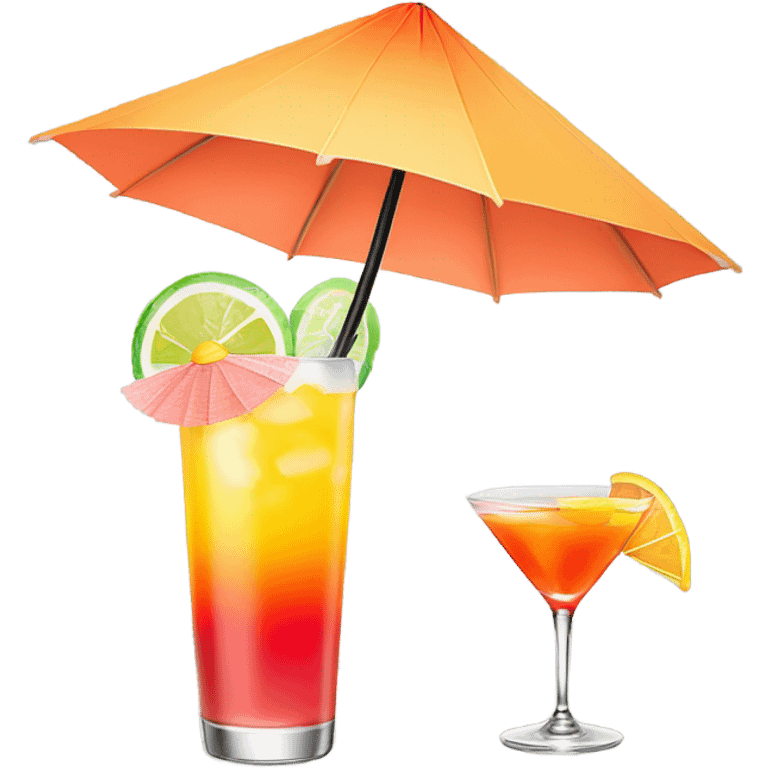 tequila sunrise with mini paper umbrella in the drink and a tall gin glass  emoji