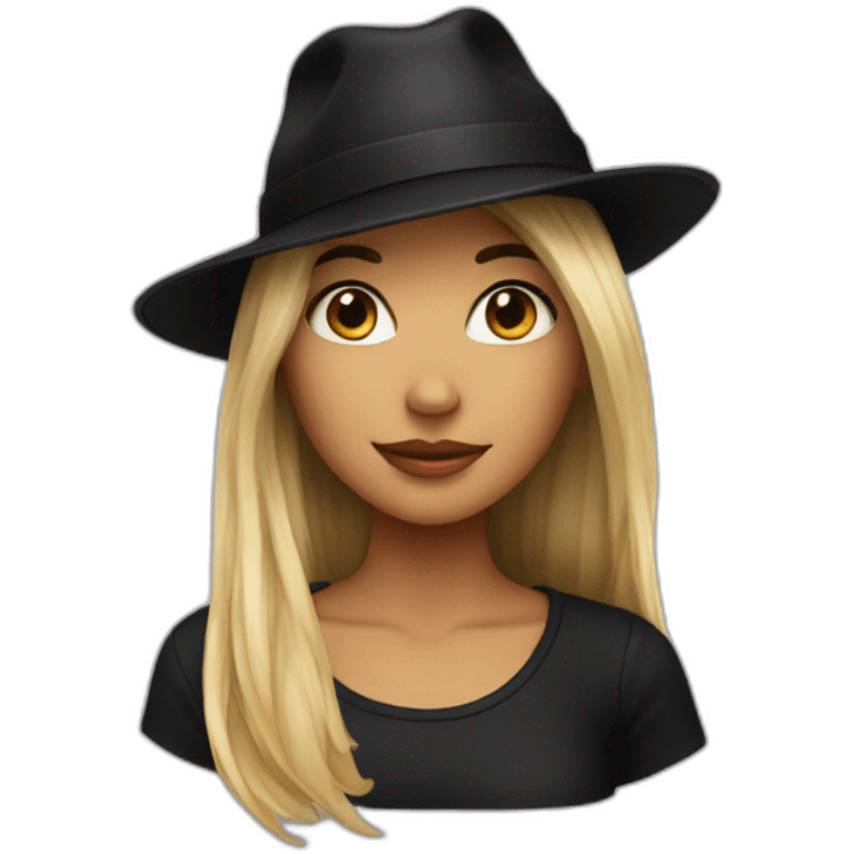 rad hair girl in black hat emoji