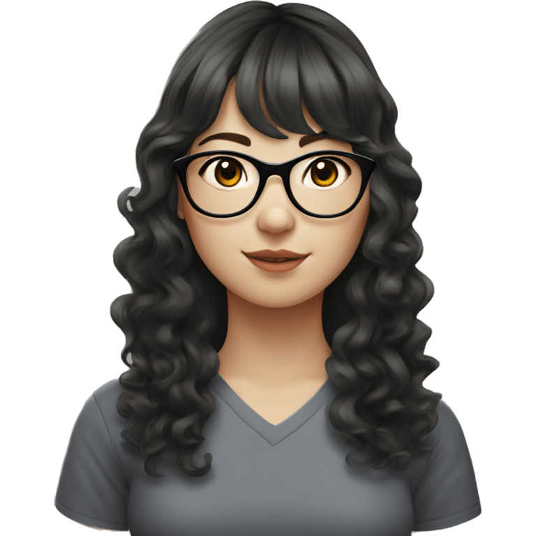 White girl with curly wavy hair with straight bangs and black cat eye glasses Asian emoji