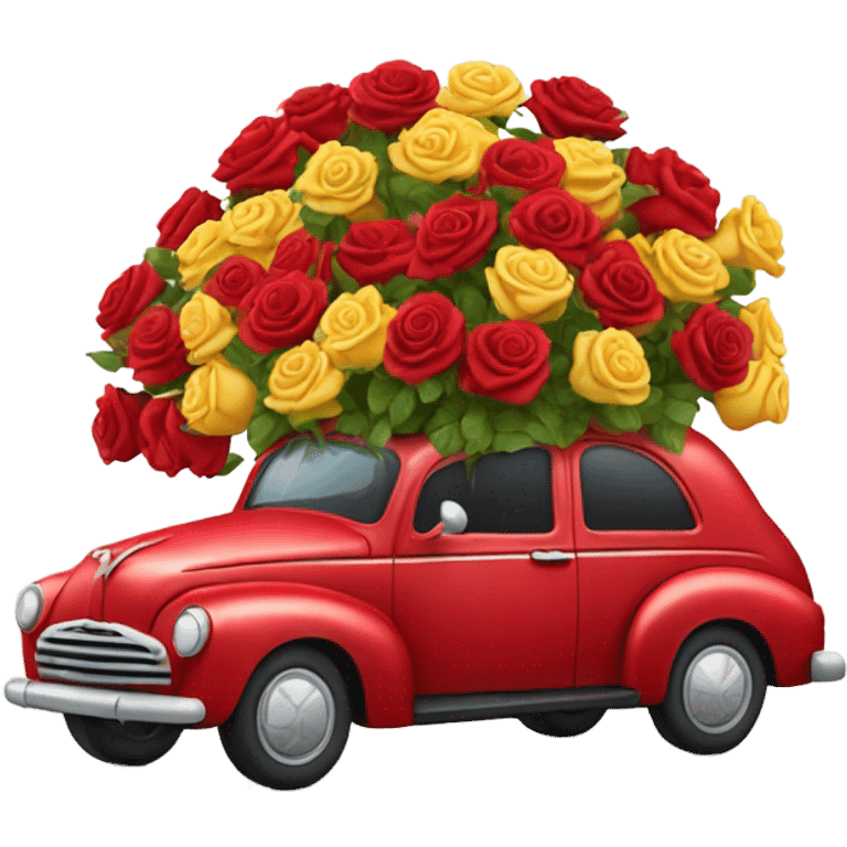 red car in the trunk many roses emoji