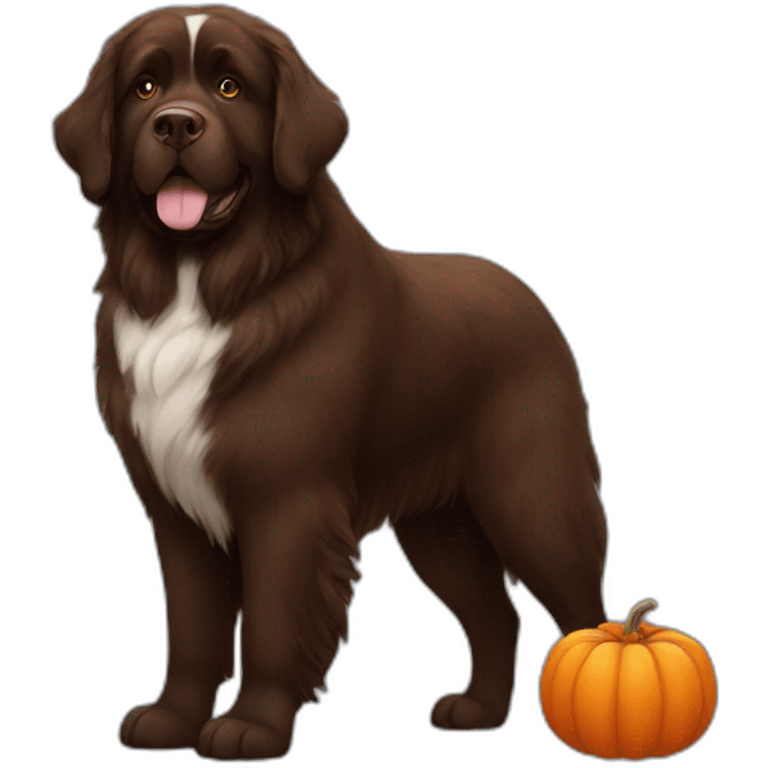 brown newfoundland dog with a pumpkin emoji