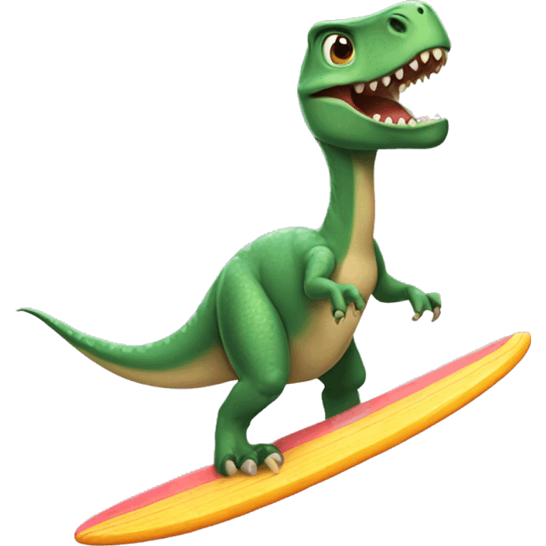 Dinosaur wearing a tutu while surfing emoji