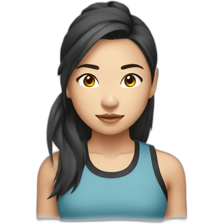 Asian girl CrossFiter with burbell emoji