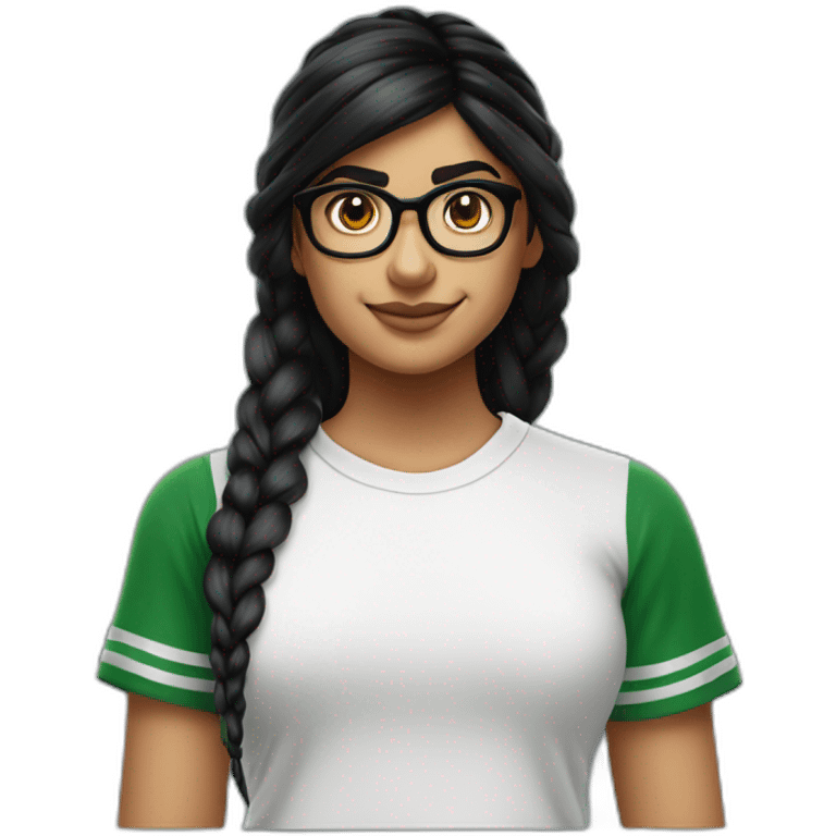 Mia Khalifa black braid white tshirt green sleeves slytherin logo emoji