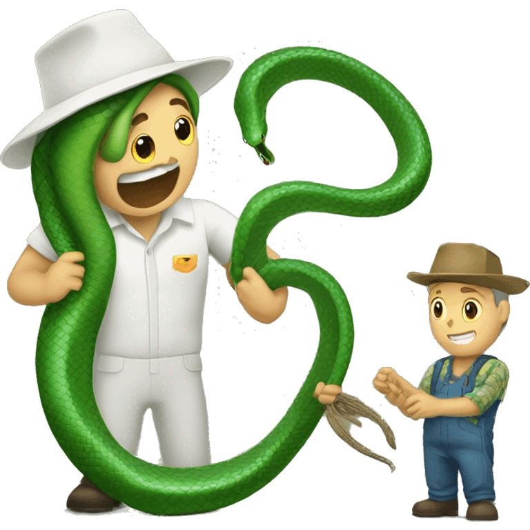 green cobra Snake bite a farmer  emoji