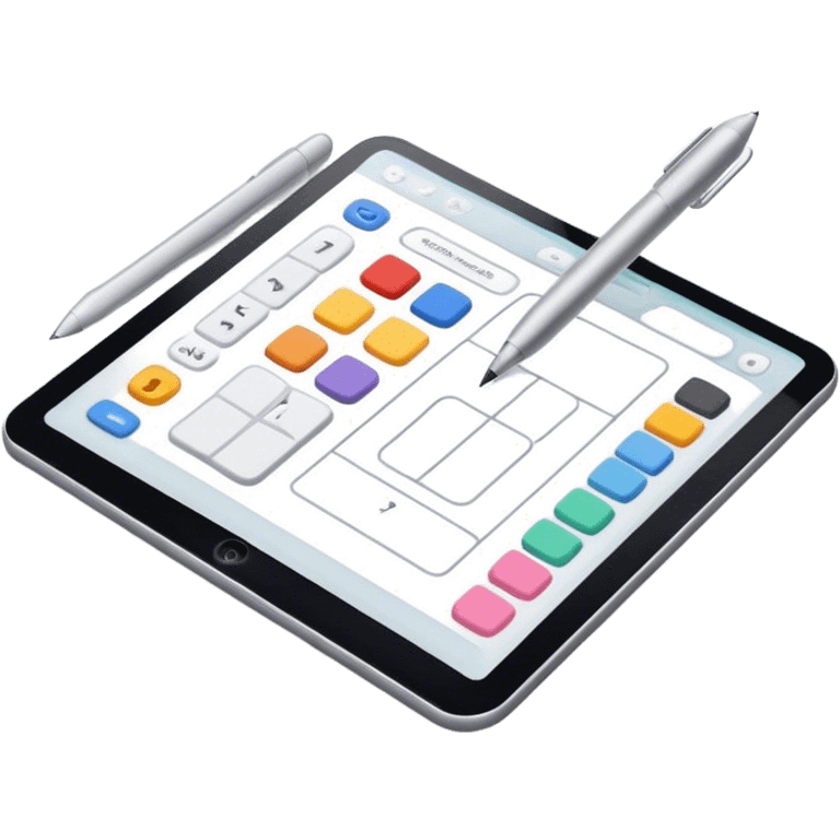 "Create an emoji for UX/UI design. Show a wireframe or user interface design with buttons, icons, and text fields. Include design tools like a cursor or stylus. Use modern, professional colors. Do not include any emojis or smiley faces. Make the background transparent. emoji