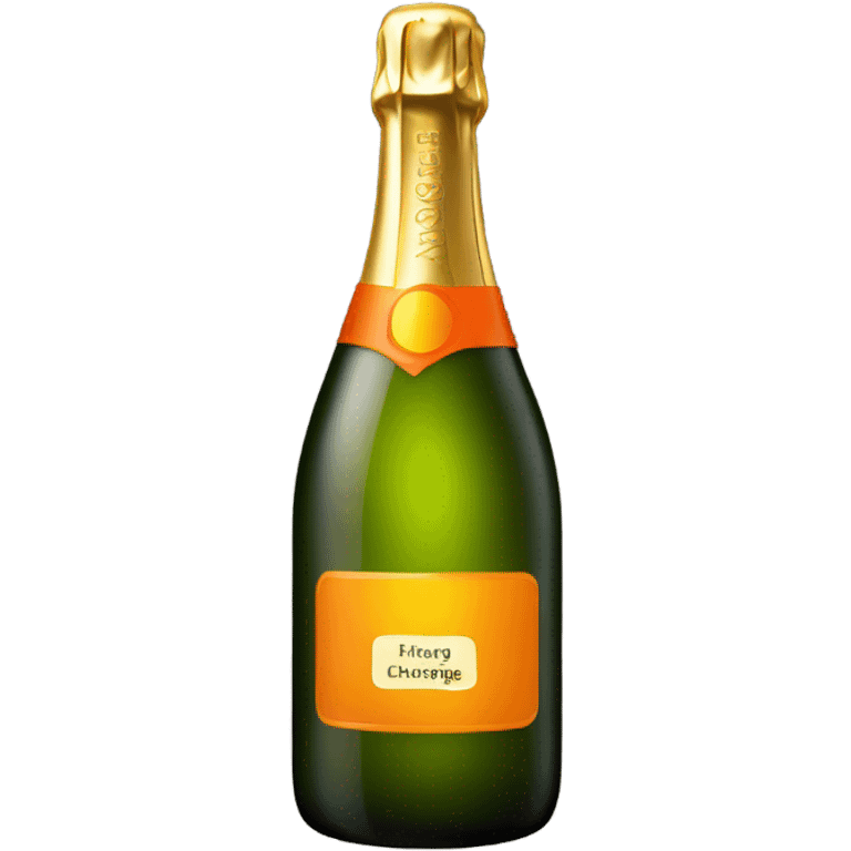 Bottle of champagne with yellow/orange label emoji