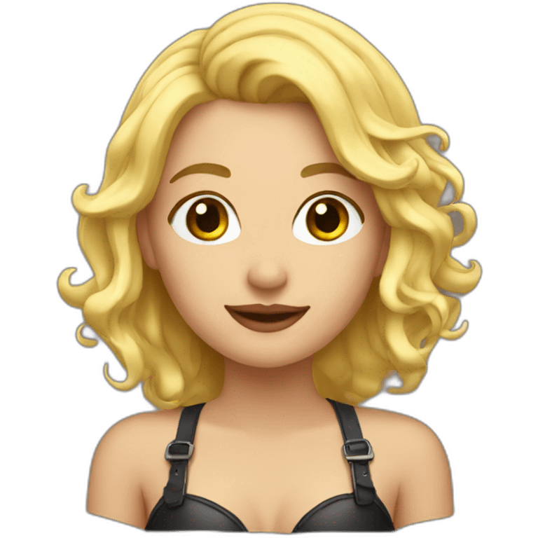 leather bra; blonde hair; emoji